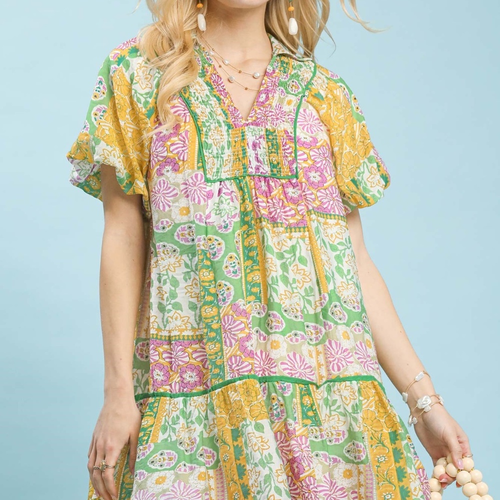 Umgee Patchwork Print Dress
